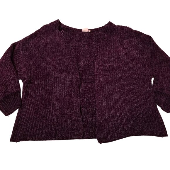 Velvet Purple Slouchy Open Chunky Knit Cardigan Sweater Soft Warm & Cozy Medium - Picture 2 of 14